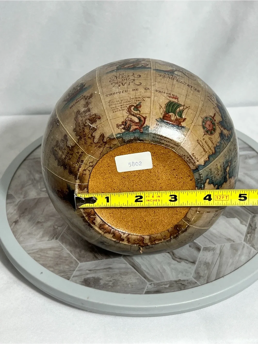 Vintage Decanter Bottle Old World Map Globe Design Wood Stopper 11”